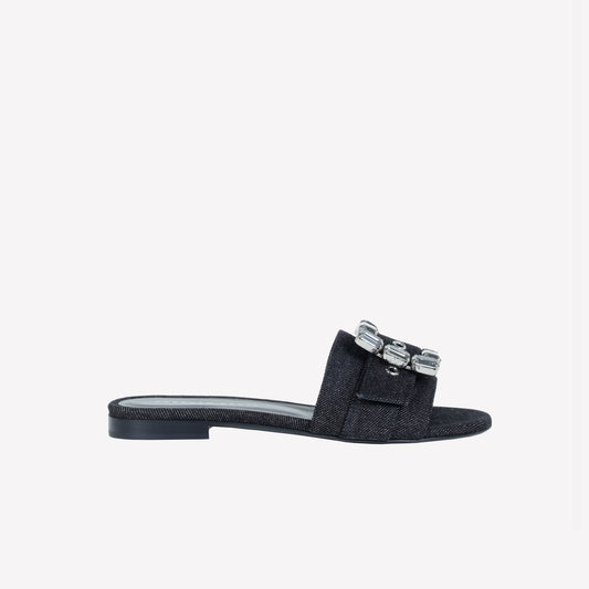 Slider flat in jeans nero con accessorio strass in tinta fade - Scarpe Donna: Calzature eleganti
