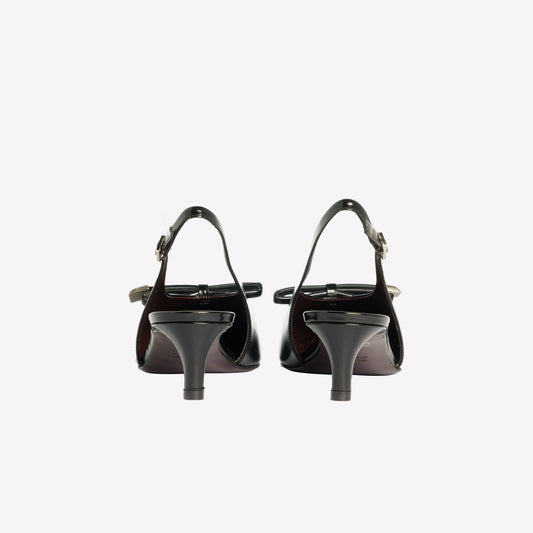 SLINGBACK IN VITELLO LUCIDO NERO CON FIOCCO KELY - Nero | Roberto Festa