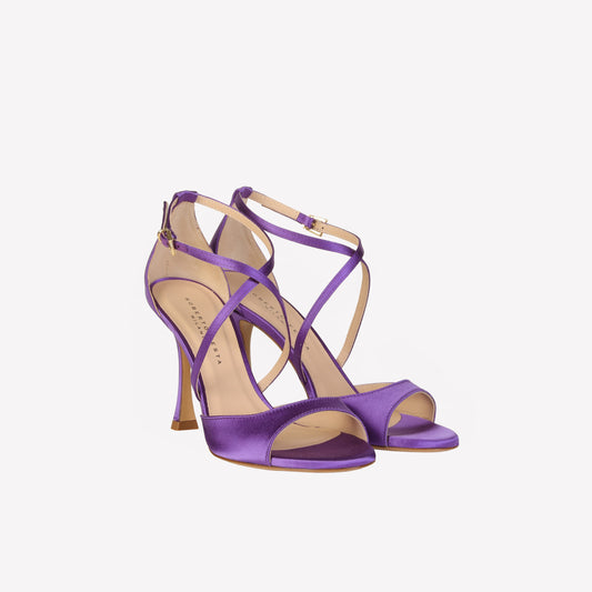 sandalo intrecciato in raso viola matilde - Scarpe Donna: Calzature eleganti