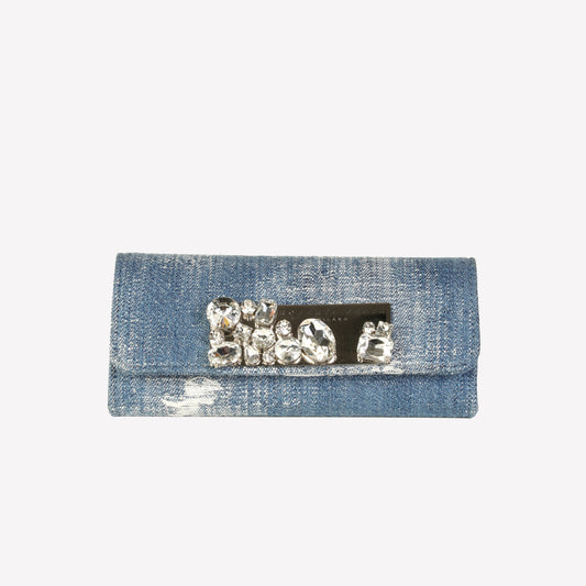 borsa a mano in jeans vintage con accessorio strass pat - Azzurro | Roberto Festa