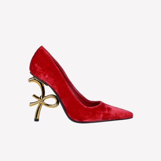 DECOLLETE’ IN VELLUTO ROSSO CON TACCO SCULTURA LOGO DEAR - Rosso | Roberto Festa