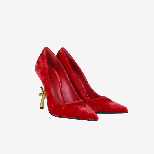 DECOLLETE’ IN VELLUTO ROSSO CON TACCO SCULTURA LOGO DEAR - Rosso | Roberto Festa