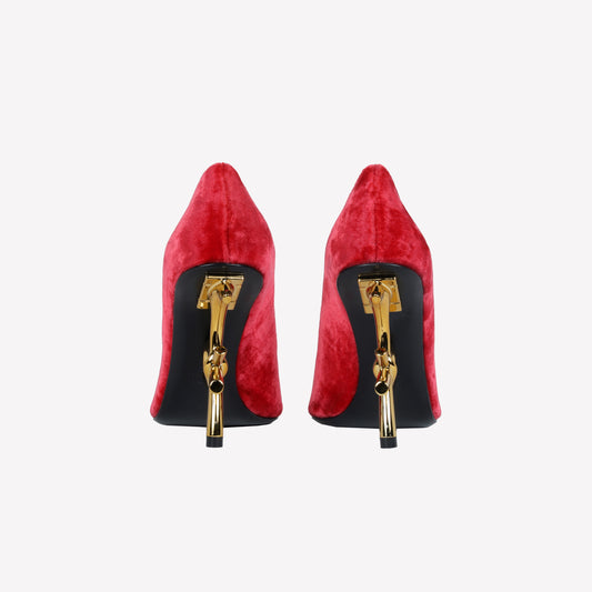DECOLLETE’ IN VELLUTO ROSSO CON TACCO SCULTURA LOGO DEAR - Rosso | Roberto Festa