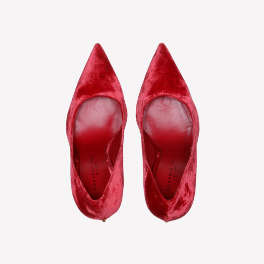 DECOLLETE’ IN VELLUTO ROSSO CON TACCO SCULTURA LOGO DEAR - Rosso | Roberto Festa