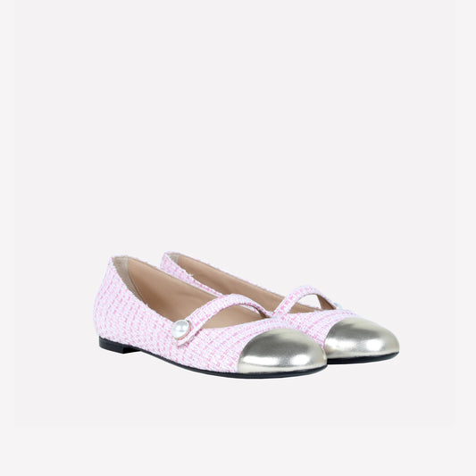 ballerina flat in tweed pink con punta platino divy - Scarpe Donna: Calzature eleganti