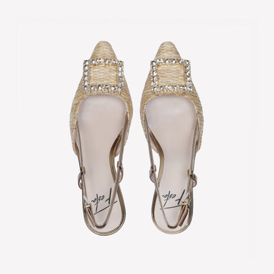 slingback in raffia lux noce con accessorio strass in tinta stefy - Beige | Roberto Festa