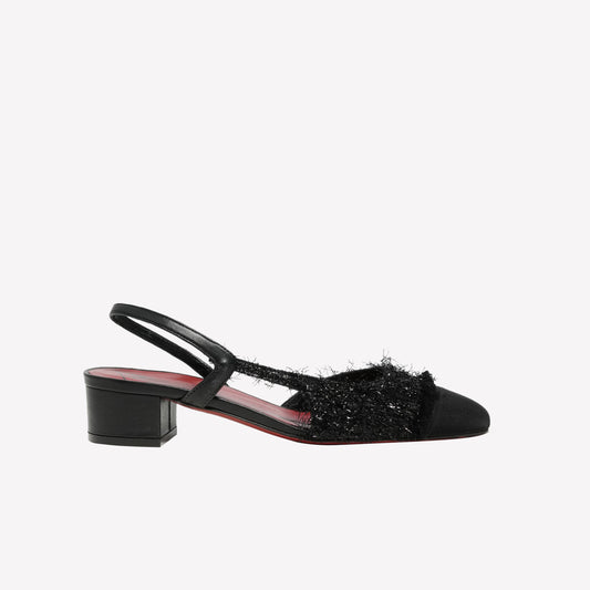 SLINGBACK IN LUREX NERO CON PUNTINA SFRANGIATA E TACCO BASSO ACANTO - Nero | Roberto Festa
