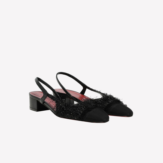 SLINGBACK IN LUREX NERO CON PUNTINA SFRANGIATA E TACCO BASSO ACANTO - Nero | Roberto Festa