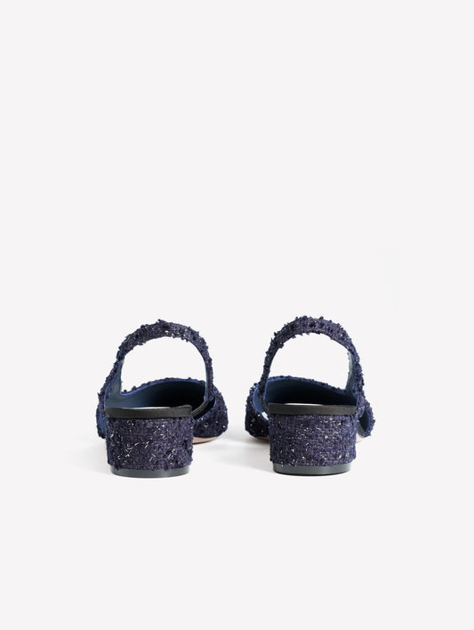SLINGBACK IN TWEED BLU NAVY CON PUNTINA SFRANGIATA IN GROS GRAIN NERO ACANTO - Blu navy | Roberto Festa