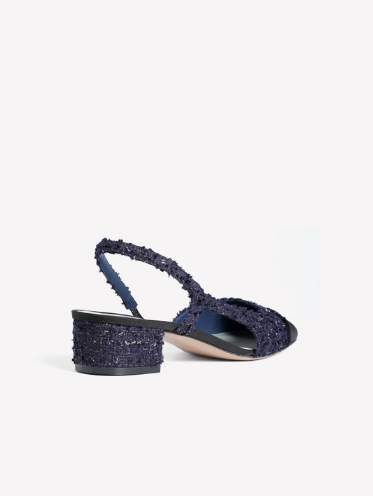 SLINGBACK IN TWEED BLU NAVY CON PUNTINA SFRANGIATA IN GROS GRAIN NERO ACANTO - Blu navy | Roberto Festa