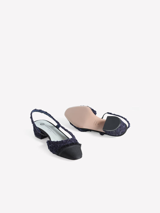 SLINGBACK IN TWEED BLU NAVY CON PUNTINA SFRANGIATA IN GROS GRAIN NERO ACANTO - Blu navy | Roberto Festa