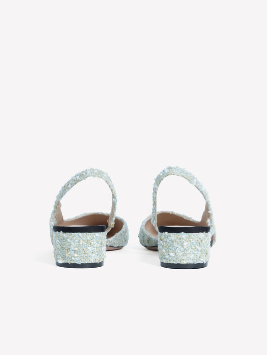 SLINGBACK IN TWEED AZZURRO CON PUNTINA SFRANGIATA IN GROS GRAIN NERO ACANTO - Azzurro | Roberto Festa