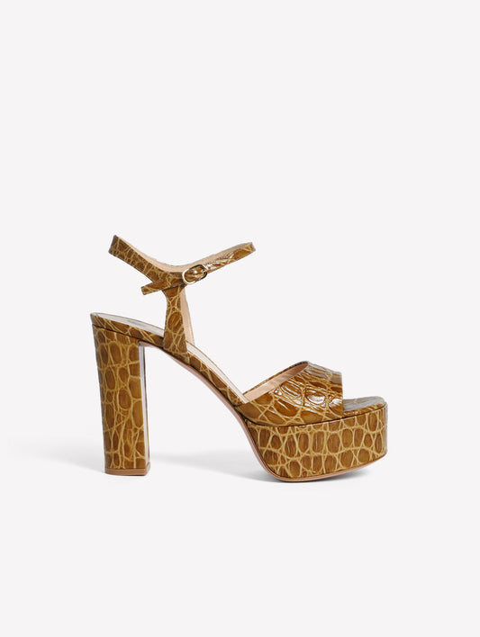 SANDALO CON PLATEAU E TACCO ALTO IN PELLE STAMPA COCCODRILLO VERDE CHIARO ADDIS - Wild Prints | Roberto Festa