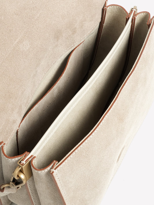 BORSA SPALLA IN CROSTA COLOR TAUPE CON CINTURA CENTRALE ALMA - Marrone | Roberto Festa