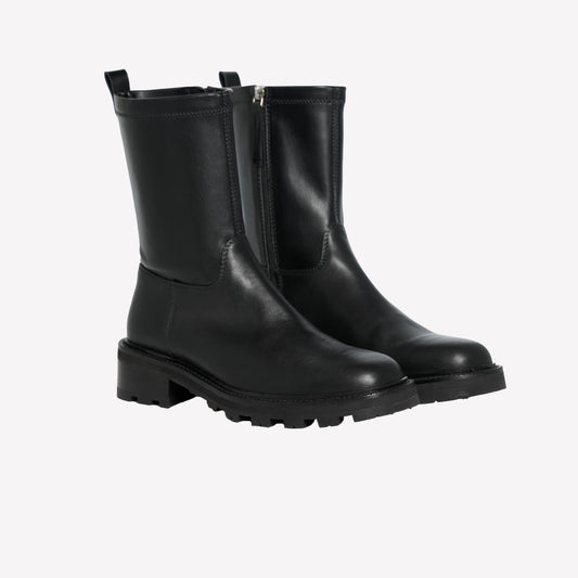 STIVALE CON GAMBALE ALLA CAVIGLIA IN NAPPA STRETCH NERA ANABEL - Stivaletti Tacco Basso | Roberto Festa