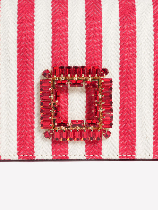 BORSA A SPALLA IN TESSUTO RIGATO BIANCO E ROSSO CON FIBBIA STRASS QUADRATA ANZALEA - rosso | Roberto Festa