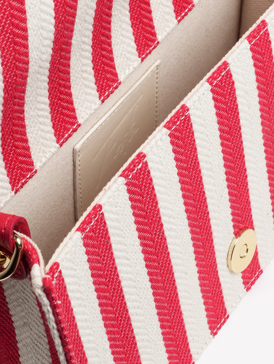 BORSA A SPALLA IN TESSUTO RIGATO BIANCO E ROSSO CON FIBBIA STRASS QUADRATA ANZALEA - rosso | Roberto Festa