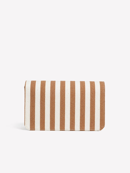 BORSA A SPALLA IN TESSUTO RIGATO BIANCO E SAND CON FIBBIA STRASS QUADRATA ANZALEA - Borse | Roberto Festa