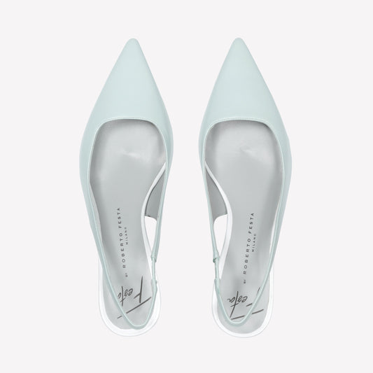 SLINGBACK IN PELLE COLOR ACQUA CON DETTAGLI BIANCHI ARABEL - Azzurro | Roberto Festa
