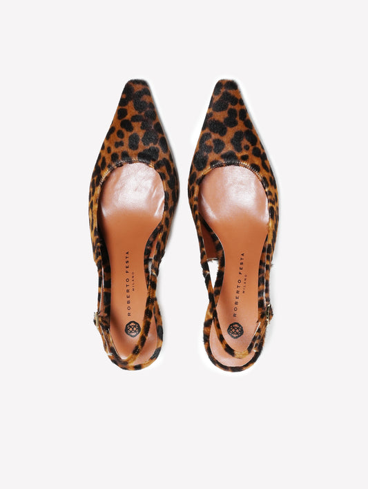 SLINGBACK IN CAVALLINO LEOPARDATO CON TACCO MEDIO ATLANTE - Marrone | Roberto Festa