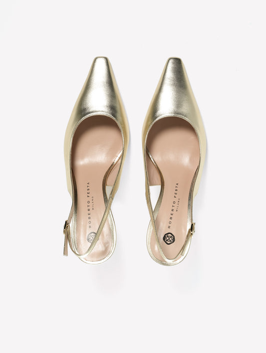 SLINGBACK IN PELLE METALLIZZATA PLATINO CON TACCO MEDIO ATLANTE - Platino | Roberto Festa