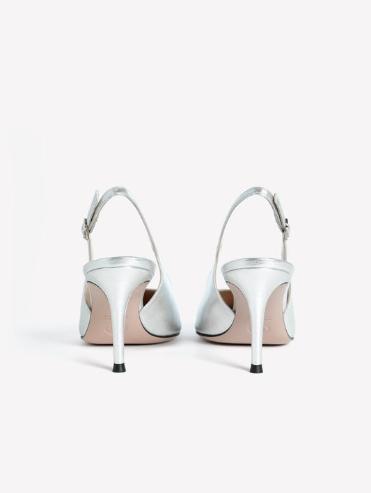 SLINGBACK IN PELLE LAMINATA ARGENTO CON TACCO MEDIO ATLANTE - Argento | Roberto Festa