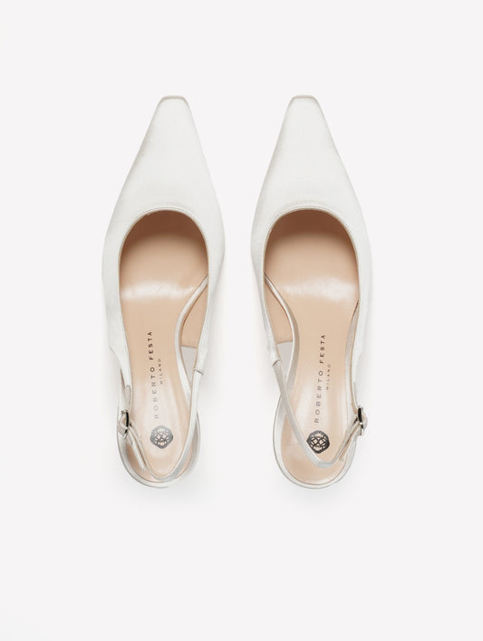 SLINGBACK IN RASO PERLA CON TACCO MEDIO ATLANTE - bianco | Roberto Festa