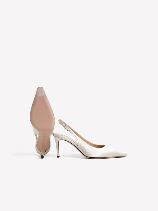 SLINGBACK IN RASO PERLA CON TACCO MEDIO ATLANTE - bianco | Roberto Festa