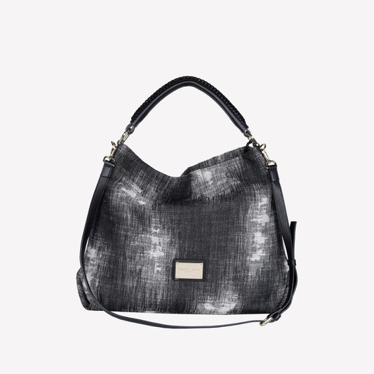 BORSA TOTE IN JEANS NERO CON MANICI E TRACOLLA IN PELLE NERA BIANCA - Nero | Roberto Festa