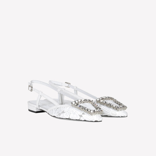 SLINGBACK IN TESSUTO MACRAME' E TULLE BIANCO BILL - Prodotti | Roberto Festa