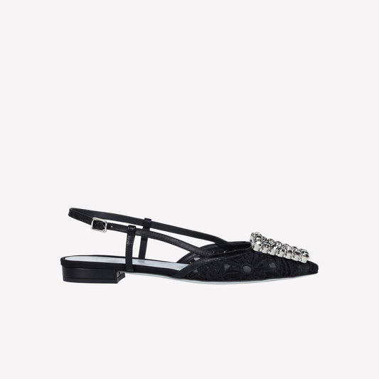 SLINGBACK IN TESSUTO MACRAME' E TULLE NERO BILL - Prodotti | Roberto Festa