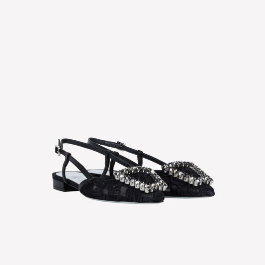 SLINGBACK IN TESSUTO MACRAME' E TULLE NERO BILL - Prodotti | Roberto Festa