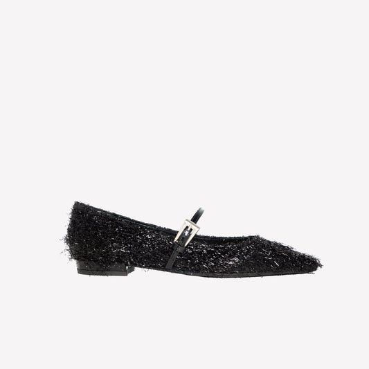 BALLERINA IN LUREX NERO CON CINTURINO SU COLLO DEL PIEDE E FIBBIA ARGENTO BLISS - Nero | Roberto Festa