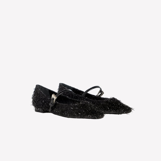 BALLERINA IN LUREX NERO CON CINTURINO SU COLLO DEL PIEDE E FIBBIA ARGENTO BLISS - Nero | Roberto Festa