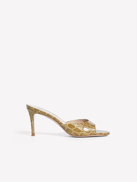 MULE IN PELLE CON STAMPA COCCO COLOR MILITARE E TACCO MEDIO BOA - Wild Prints | Roberto Festa