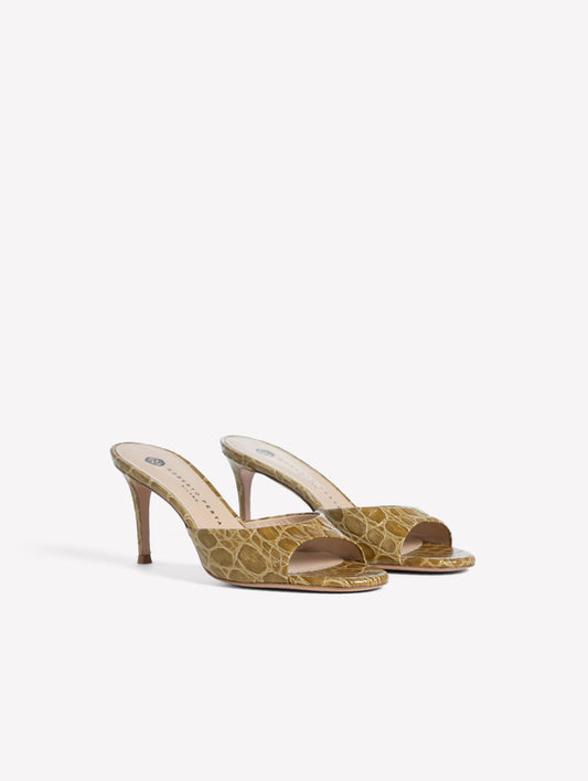 MULE IN PELLE CON STAMPA COCCO COLOR MILITARE E TACCO MEDIO BOA - Wild Prints | Roberto Festa