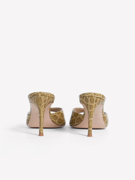 MULE IN PELLE CON STAMPA COCCO COLOR MILITARE E TACCO MEDIO BOA - Verde | Roberto Festa