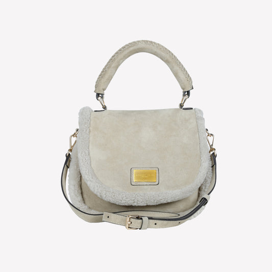 BORSA CON MANICO IN CAMOSCIO COLOR LIGHT TAUPE CON RIPORTI IN MONTONE TAUPE VIBE - Beige | Roberto Festa