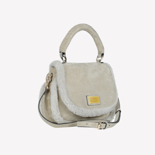 BORSA CON MANICO IN CAMOSCIO COLOR LIGHT TAUPE CON RIPORTI IN MONTONE TAUPE VIBE - Beige | Roberto Festa