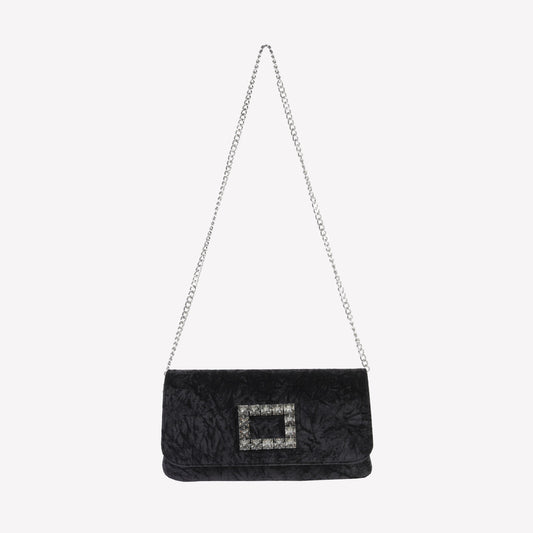 BORSA IN VELLUTO NERO CON ACCESSORIO STRASS CAPRI LUX - Nero | Roberto Festa