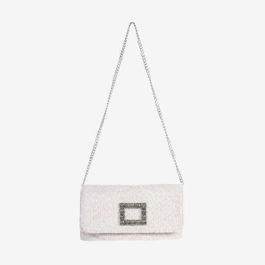 BORSA IN BOUCLE CALCE CON ACCESSORIO STRASS CAPRI LUX - Bianco | Roberto Festa