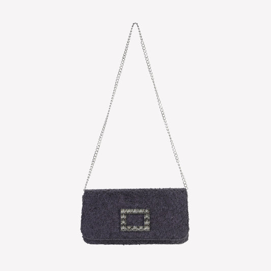 BORSA IN BOUCLE NERO CON ACCESSORIO STRASS CAPRI LUX - Nero | Roberto Festa