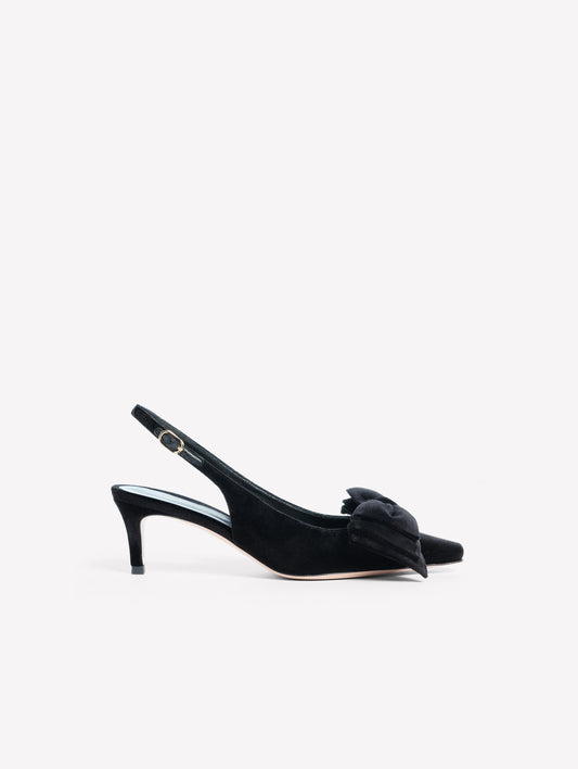 SLINGBACK IN VELLUTO NERO CON FIOCCO E TACCO MEDIO CARLIS - Nero | Roberto Festa