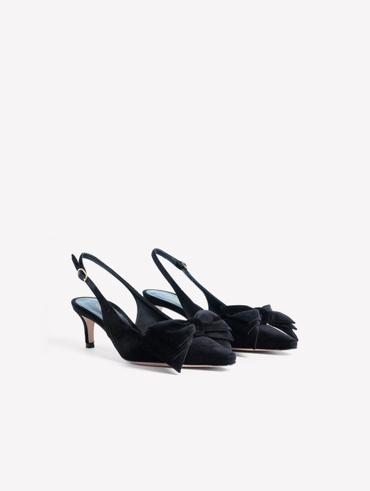 SLINGBACK IN VELLUTO NERO CON FIOCCO E TACCO MEDIO CARLIS - Nero | Roberto Festa