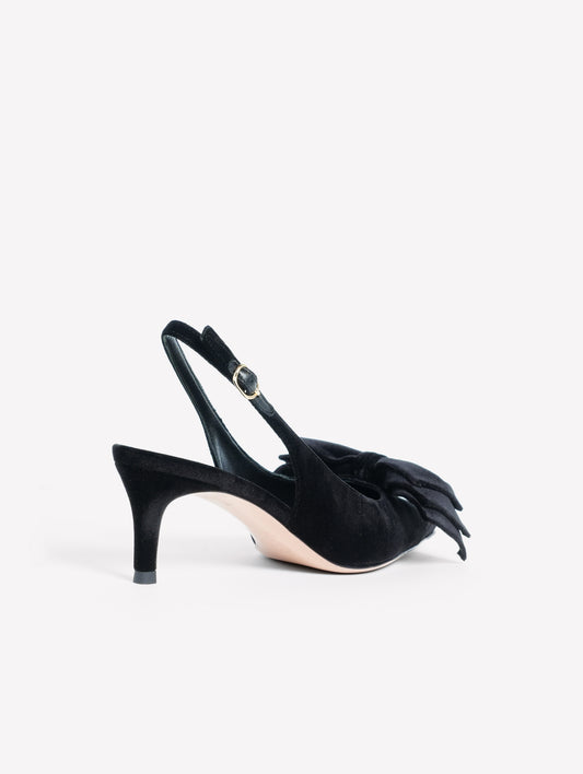 SLINGBACK IN VELLUTO NERO CON FIOCCO E TACCO MEDIO CARLIS - Nero | Roberto Festa