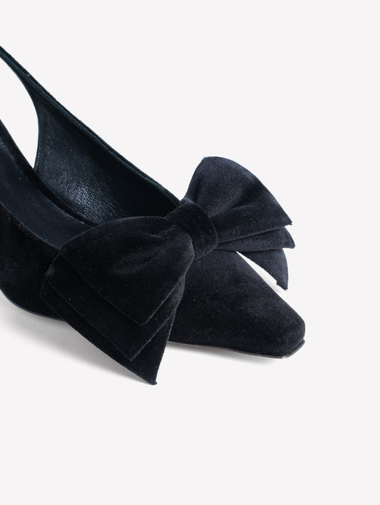 SLINGBACK IN VELLUTO NERO CON FIOCCO E TACCO MEDIO CARLIS - Nero | Roberto Festa