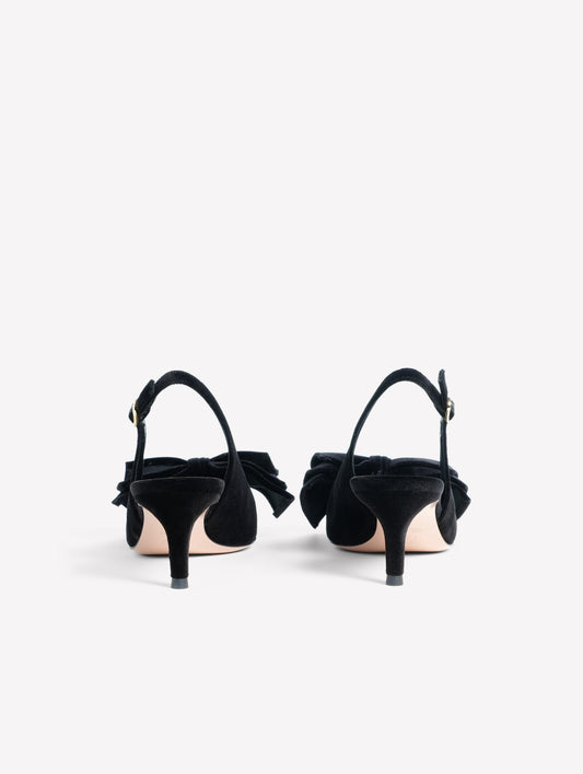 SLINGBACK IN VELLUTO NERO CON FIOCCO E TACCO MEDIO CARLIS - Nero | Roberto Festa