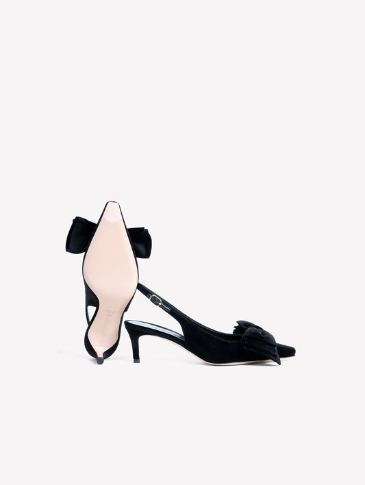 SLINGBACK IN VELLUTO NERO CON FIOCCO E TACCO MEDIO CARLIS - Nero | Roberto Festa