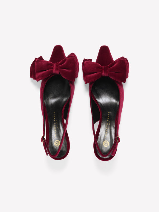 SLINGBACK IN VELLUTO ROSSO CON FIOCCO E TACCO MEDIO CARLIS - Rosso | Roberto Festa