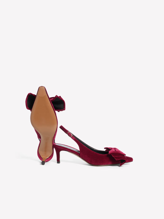 SLINGBACK IN VELLUTO ROSSO CON FIOCCO E TACCO MEDIO CARLIS - Rosso | Roberto Festa